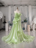 Load image into Gallery viewer, Pale Green Strapless Sculptural Gown with Oversized Floral Ruffles, Dramatic Formal Evening Dress, Made to Measure