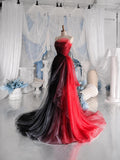 Load image into Gallery viewer, Red Strapless Formal Gown with Sculpted Draping, Asymmetric Twist Detail and Full Length Evening Silhouette