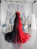 Load image into Gallery viewer, Red Strapless Formal Gown with Sculpted Draping, Asymmetric Twist Detail and Full Length Evening Silhouette
