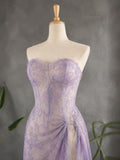 Load image into Gallery viewer, Lavender Strapless Gown with Sweetheart Neckline, Draped Hip Detail and High Slit Formal Evening Dress