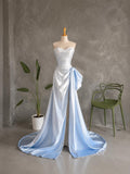 Load image into Gallery viewer, White Strapless Sweetheart Gown with Ruched Bodice Asymmetrical Draping and Side Accent Made to Measure Formal Dress