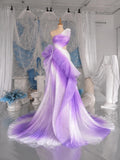 Load image into Gallery viewer, Purple One Shoulder Asymmetric Gown with Sculptural Hip Bow and Cutout Waist