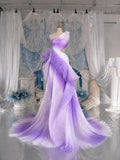Load image into Gallery viewer, Purple One Shoulder Asymmetric Gown with Sculptural Hip Bow and Cutout Waist