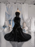 Load image into Gallery viewer, Black Strapless Sculptural Pleated Gown Asymmetric Statement Evening Dress for Gala Formal Event