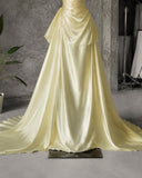 Load image into Gallery viewer, Yellow One Shoulder Draped Gown with Sculptural Shoulder Detail and Ruched Formal Silhouette
