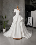 Load image into Gallery viewer, Ivory One Shoulder Gown with Sculptural Draping, Asymmetric Formal Dress, Full Skirt Made to Measure Gown