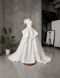 Load image into Gallery viewer, Ivory One Shoulder Gown with Sculptural Draping, Asymmetric Formal Dress, Full Skirt Made to Measure Gown