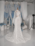 Load image into Gallery viewer, White Asymmetric Cutout Long Sleeve Gown, Crossover Neckline Bridal Dress, Draped Formal Wedding Gown