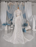 Load image into Gallery viewer, White Asymmetric Cutout Long Sleeve Gown, Crossover Neckline Bridal Dress, Draped Formal Wedding Gown