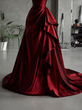 Load image into Gallery viewer, Burgundy Off Shoulder Gown, Asymmetric Draped Formal Dress, Full Length Evening Gown, Made to Measure