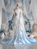Load image into Gallery viewer, White One Shoulder Draped Gown with Bow Detail and Elegant Floor Length Silhouette