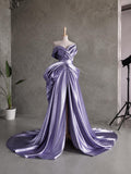 Load image into Gallery viewer, Purple Off Shoulder Draped Gown with Sculptural Bow Detail and Full Skirt for Formal Events