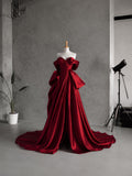 Load image into Gallery viewer, Burgundy Off Shoulder Sculptural Formal Gown, Sweetheart Neckline, Draped Bodice, Full Skirt, Made to Measure Evening Dress