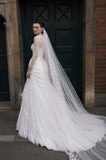 Load image into Gallery viewer, White Wedding Gown with Graceful Full Length Silhouette and Dramatic Bridal Train