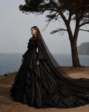 Load image into Gallery viewer, Black Gothic Wedding Dress with Elegant Train, Dark Romantic Bridal Gown