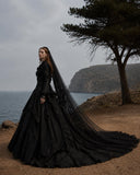 Load image into Gallery viewer, Black Gothic Wedding Dress with Elegant Train, Dark Romantic Bridal Gown