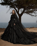 Load image into Gallery viewer, Black Gothic Wedding Dress with Elegant Train, Dark Romantic Bridal Gown
