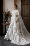 Load image into Gallery viewer, White Wedding Gown with Graceful Full Length Silhouette and Dramatic Bridal Train