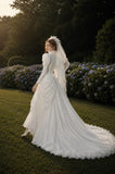Load image into Gallery viewer, Ivory Formal Bridal Dress with Elegant Train, Romantic Wedding Gown