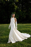 Load image into Gallery viewer, White Statement Wedding Dress with Flowing Skirt and Refined Bridal Silhouette