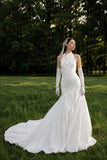 Load image into Gallery viewer, White Statement Wedding Dress with Flowing Skirt and Refined Bridal Silhouette