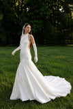 Load image into Gallery viewer, White Statement Wedding Dress with Flowing Skirt and Refined Bridal Silhouette