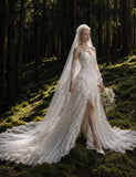 Load image into Gallery viewer, Ivory Wedding Gown with Graceful Full Length Silhouette and Dramatic Bridal Train