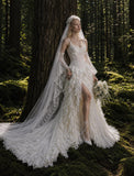 Load image into Gallery viewer, Ivory Wedding Gown with Graceful Full Length Silhouette and Dramatic Bridal Train