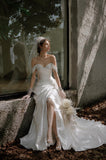 Load image into Gallery viewer, White Formal Bridal Dress with Elegant Train, Romantic Wedding Gown
