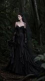 Load image into Gallery viewer, Black Gothic Wedding Dress with Elegant Train, Dark Romantic Bridal Gown