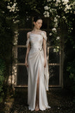 Load image into Gallery viewer, Ivory Statement Wedding Dress with Flowing Skirt and Refined Bridal Silhouette