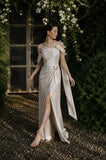 Load image into Gallery viewer, Ivory Statement Wedding Dress with Flowing Skirt and Refined Bridal Silhouette
