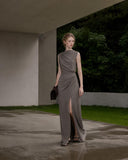 Load image into Gallery viewer, Silver Gray Elegant Floor Length Dress, Modern Formal Gown for Gala and Reception