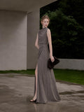 Load image into Gallery viewer, Silver Gray Elegant Floor Length Dress, Modern Formal Gown for Gala and Reception