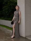 Load image into Gallery viewer, Silver Gray Elegant Floor Length Dress, Modern Formal Gown for Gala and Reception