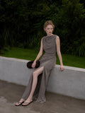 Load image into Gallery viewer, Silver Gray Elegant Floor Length Dress, Modern Formal Gown for Gala and Reception