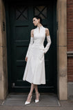 Load image into Gallery viewer, White Two Piece Midi Set, Crop Top and Skirt Formal Outfit for Special Occasion