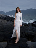 Load image into Gallery viewer, White Slit Midi Dress, Elegant Formal Party Dress for Reception and Special Event