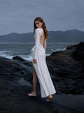 Load image into Gallery viewer, White Slit Midi Dress, Elegant Formal Party Dress for Reception and Special Event