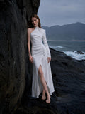 Load image into Gallery viewer, White Slit Midi Dress, Elegant Formal Party Dress for Reception and Special Event
