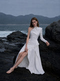Load image into Gallery viewer, White Slit Midi Dress, Elegant Formal Party Dress for Reception and Special Event