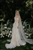Load image into Gallery viewer, Ivory Wedding Gown with Graceful Full Length Silhouette and Dramatic Bridal Train