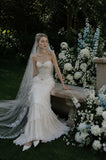 Load image into Gallery viewer, Ivory Wedding Gown with Graceful Full Length Silhouette and Dramatic Bridal Train