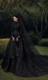 Load image into Gallery viewer, Black Alternative Wedding Gown with Flowing Train and Gothic Bridal Style