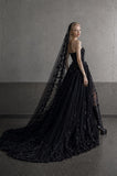 Load image into Gallery viewer, Black Statement Bridal Dress with Dramatic Full Length Wedding Silhouette