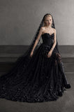 Load image into Gallery viewer, Black Statement Bridal Dress with Dramatic Full Length Wedding Silhouette