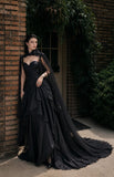 Load image into Gallery viewer, Black Gothic Wedding Dress with Elegant Train, Dark Romantic Bridal Gown
