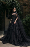 Load image into Gallery viewer, Black Gothic Wedding Dress with Elegant Train, Dark Romantic Bridal Gown