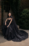 Load image into Gallery viewer, Black Gothic Wedding Dress with Elegant Train, Dark Romantic Bridal Gown
