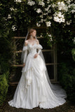 Load image into Gallery viewer, Ivory Wedding Gown with Graceful Full Length Silhouette and Dramatic Bridal Train